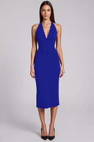 Laden Sie das Bild in den Galerie-Viewer, Burgunderrotes Etui Neckholder Midi Abendkleid mit Schlitz