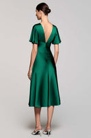 Laden Sie das Bild in den Galerie-Viewer, A Linie Kurzärmeliges Graues Midi Ballkleid mit Rüschen