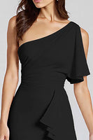 Laden Sie das Bild in den Galerie-Viewer, Elfenbein Etui Midi Partykleid mit Rüschen und einer Schulter