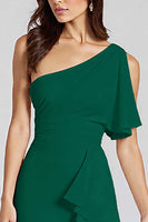 Laden Sie das Bild in den Galerie-Viewer, Elfenbein Etui Midi Partykleid mit Rüschen und einer Schulter