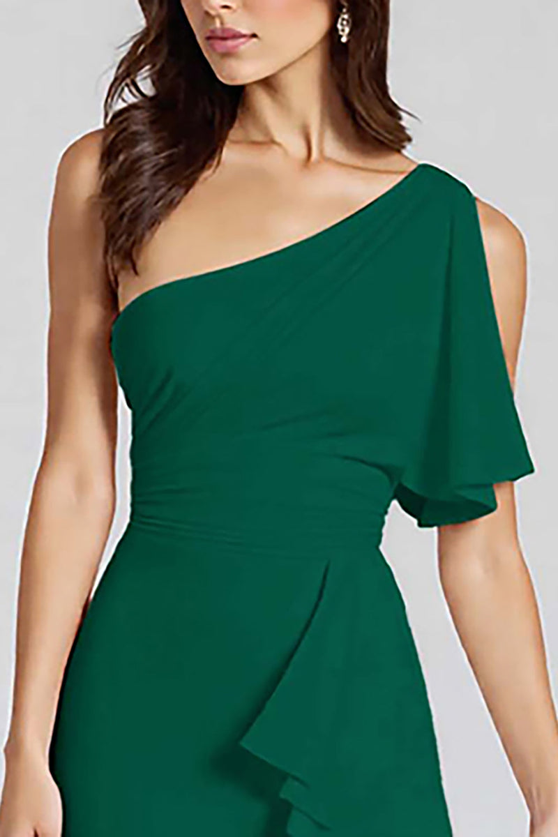 Laden Sie das Bild in den Galerie-Viewer, Elfenbein Etui Midi Partykleid mit Rüschen und einer Schulter