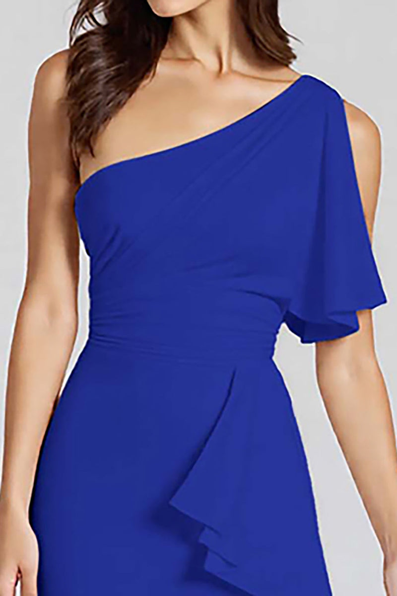 Laden Sie das Bild in den Galerie-Viewer, Elfenbein Etui Midi Partykleid mit Rüschen und einer Schulter