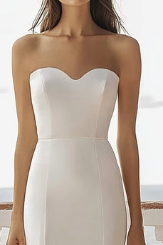 Elfenbein Herzausschnitt Meerjungfrau Maxi Satin Standesamtkleid mit Rüschen