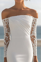 Laden Sie das Bild in den Galerie-Viewer, Elfenbein Chiffon Maxi Standesamtkleid aus Chiffon mit Rüschen und Ärmeln