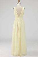 Laden Sie das Bild in den Galerie-Viewer, Elfenbein Maxi Chiffon Standesamtkleid mit Rüschen und tiefem V-Ausschnitt