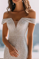 Laden Sie das Bild in den Galerie-Viewer, Glitzerndes Elfenbein Meerjungfrauen Pailletten Maxi Hochzeitskleid