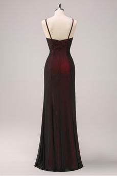 Schwarz Rot Etui Langes Spaghettiträger Ballkleid