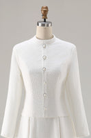 Laden Sie das Bild in den Galerie-Viewer, Elfenbein A-Linie Langärmeliges Midi Arbeitskleid mit rundem Ausschnitt