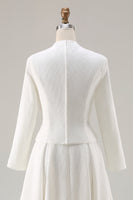 Laden Sie das Bild in den Galerie-Viewer, Elfenbein A-Linie Langärmeliges Midi Arbeitskleid mit rundem Ausschnitt