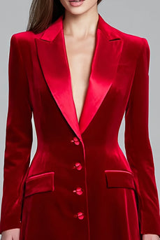Burgunder Einreihiges Blazerkleid aus Samt mit spitzem Revers