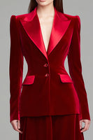Laden Sie das Bild in den Galerie-Viewer, Burgunder 2-teilige Business Anzüge aus Samt mit Peak Revers