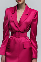 Laden Sie das Bild in den Galerie-Viewer, Fuchsia Bodycon Arbeitskleid aus Satin mit gekerbtem Revers
