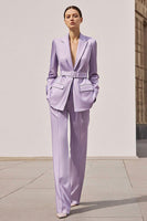 Laden Sie das Bild in den Galerie-Viewer, Flieder 2-teiliger Business Anzug aus Satin mit Gürtel