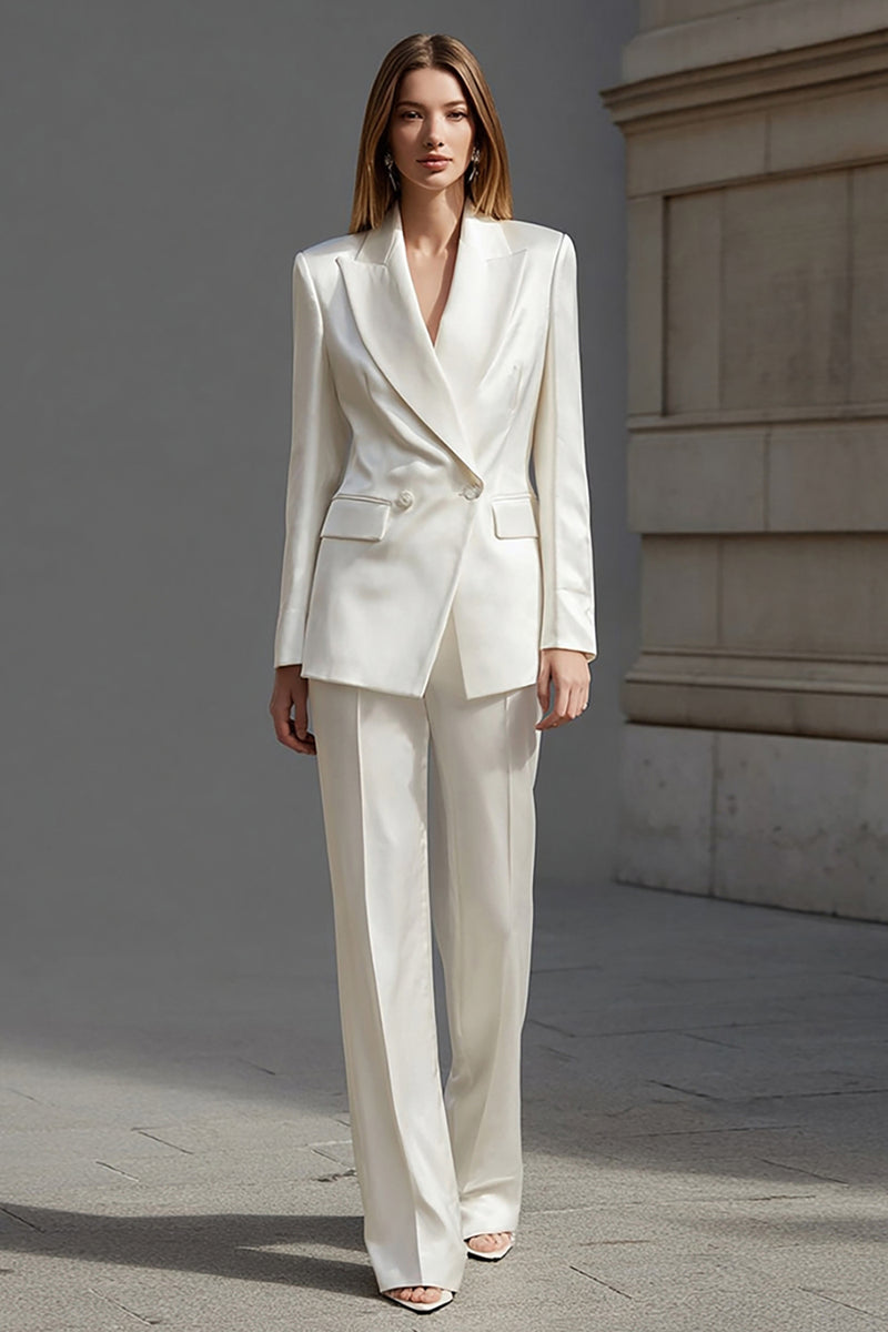 Laden Sie das Bild in den Galerie-Viewer, Elfenbein 2-teilige Business Anzüge aus Satin mit Spitzrevers