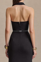 Laden Sie das Bild in den Galerie-Viewer, Schwarzes Langgeschlossenes Ballkleid mit hohem Ausschnitt und Schlitz