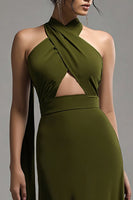 Laden Sie das Bild in den Galerie-Viewer, Neckholder Olive Chiffon A Linie Plissee Ballkleid