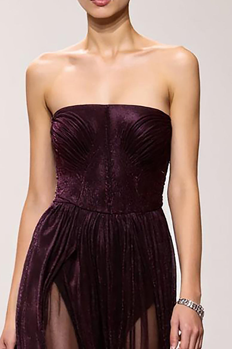 Laden Sie das Bild in den Galerie-Viewer, Kaffee Trägerloses Etui Langes Abendkleid