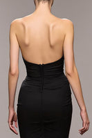 Laden Sie das Bild in den Galerie-Viewer, Meerjungfrau Schwarzes Herzausschnitt Langes Abendkleid mit Schlitz