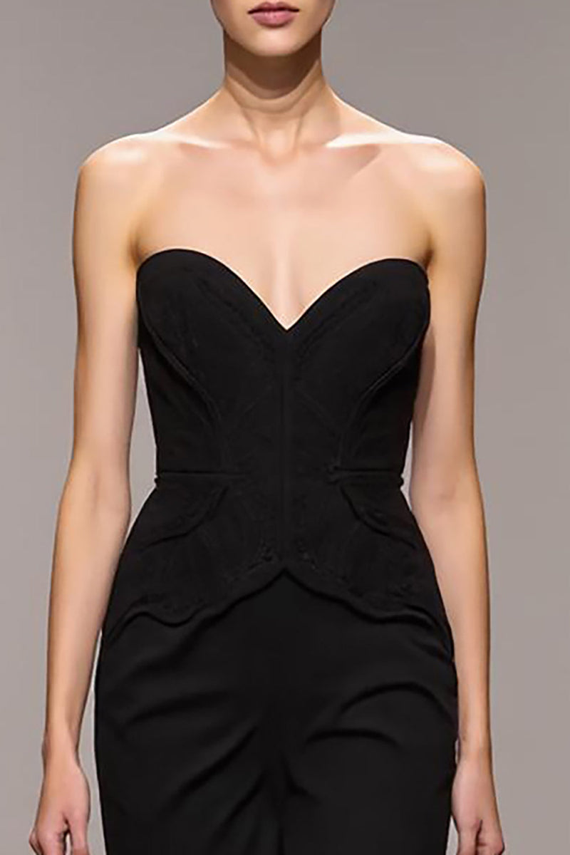 Laden Sie das Bild in den Galerie-Viewer, Meerjungfrau Schwarzes Herzausschnitt Langes Abendkleid mit Schlitz