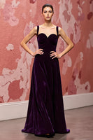 Laden Sie das Bild in den Galerie-Viewer, Samt Einfaches Dunkelviolett A Linie Langes Festtags-Partykleid