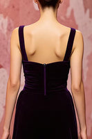 Laden Sie das Bild in den Galerie-Viewer, Samt Einfaches Dunkelviolett A Linie Langes Festtags-Partykleid