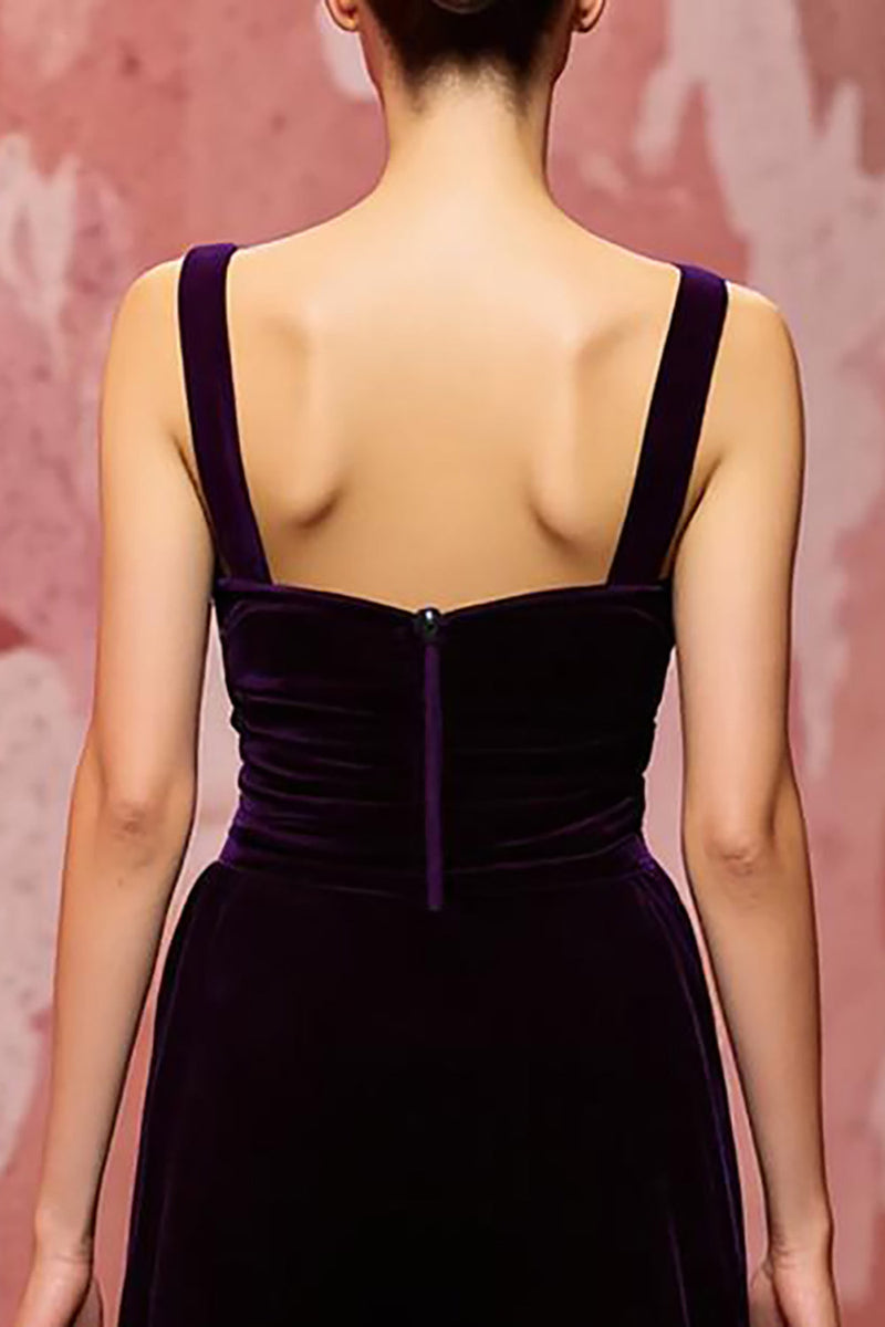 Laden Sie das Bild in den Galerie-Viewer, Samt Einfaches Dunkelviolett A Linie Langes Festtags-Partykleid