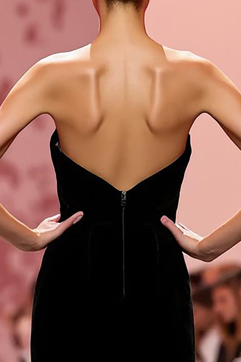 Laden Sie das Bild in den Galerie-Viewer, Meerjungfrau Schwarzes Trägerloses Langes Festtags-Partykleid aus Samt