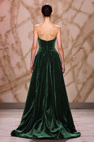 Laden Sie das Bild in den Galerie-Viewer, Samt Dunkelrotes Herzausschnitt Langes Abendkleid mit Schlitz