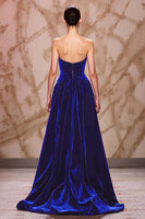 Laden Sie das Bild in den Galerie-Viewer, Samt Dunkelrotes Herzausschnitt Langes Abendkleid mit Schlitz