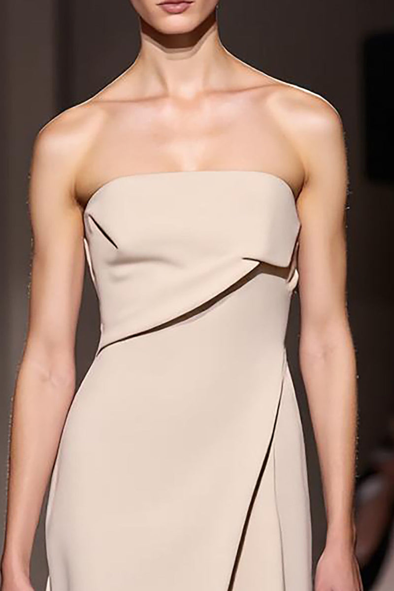 Laden Sie das Bild in den Galerie-Viewer, Trägerloses Elfenbein Langes Abendkleid aus Satin in A-Linie mit Schlitz