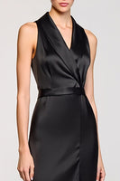 Laden Sie das Bild in den Galerie-Viewer, Schwarzes Langes Etui Arbeitskleid mit Revers