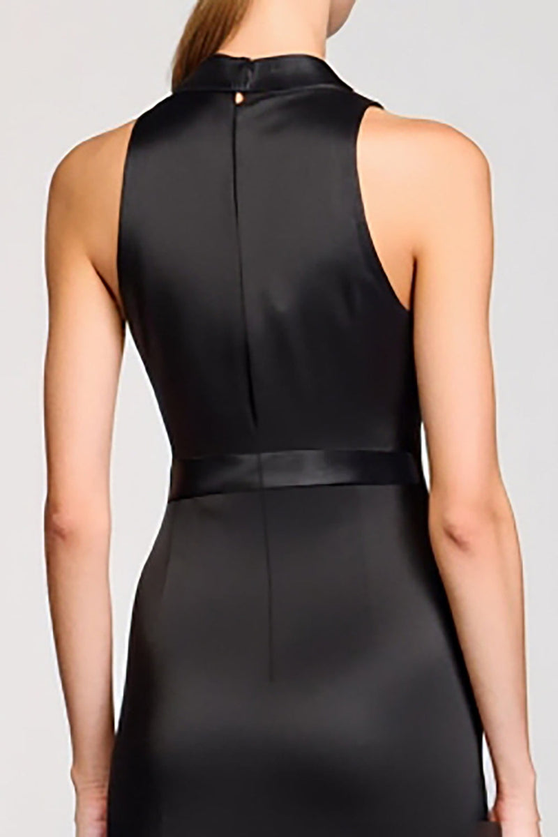 Laden Sie das Bild in den Galerie-Viewer, Schwarzes Langes Etui Arbeitskleid mit Revers