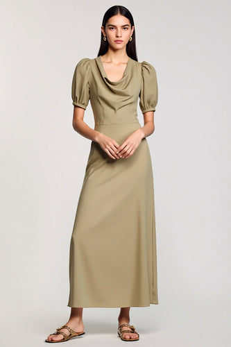 Wasserfall Ausschnitt Etui Langes Olive Hochzeitsgastkleid