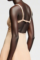 Laden Sie das Bild in den Galerie-Viewer, A-Linie Aprikose Spaghettiträger Hochzeitsgastkleid mit Schlitz