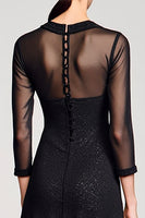 Laden Sie das Bild in den Galerie-Viewer, Schwarzes Midi A-Linie Kleid für Hochzeitsgäste mit Revers