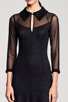 Laden Sie das Bild in den Galerie-Viewer, Schwarzes Midi A-Linie Kleid für Hochzeitsgäste mit Revers