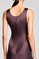 Laden Sie das Bild in den Galerie-Viewer, Braunes Midi Kleid für Hochzeitsgäste mit quadratischem Ausschnitt