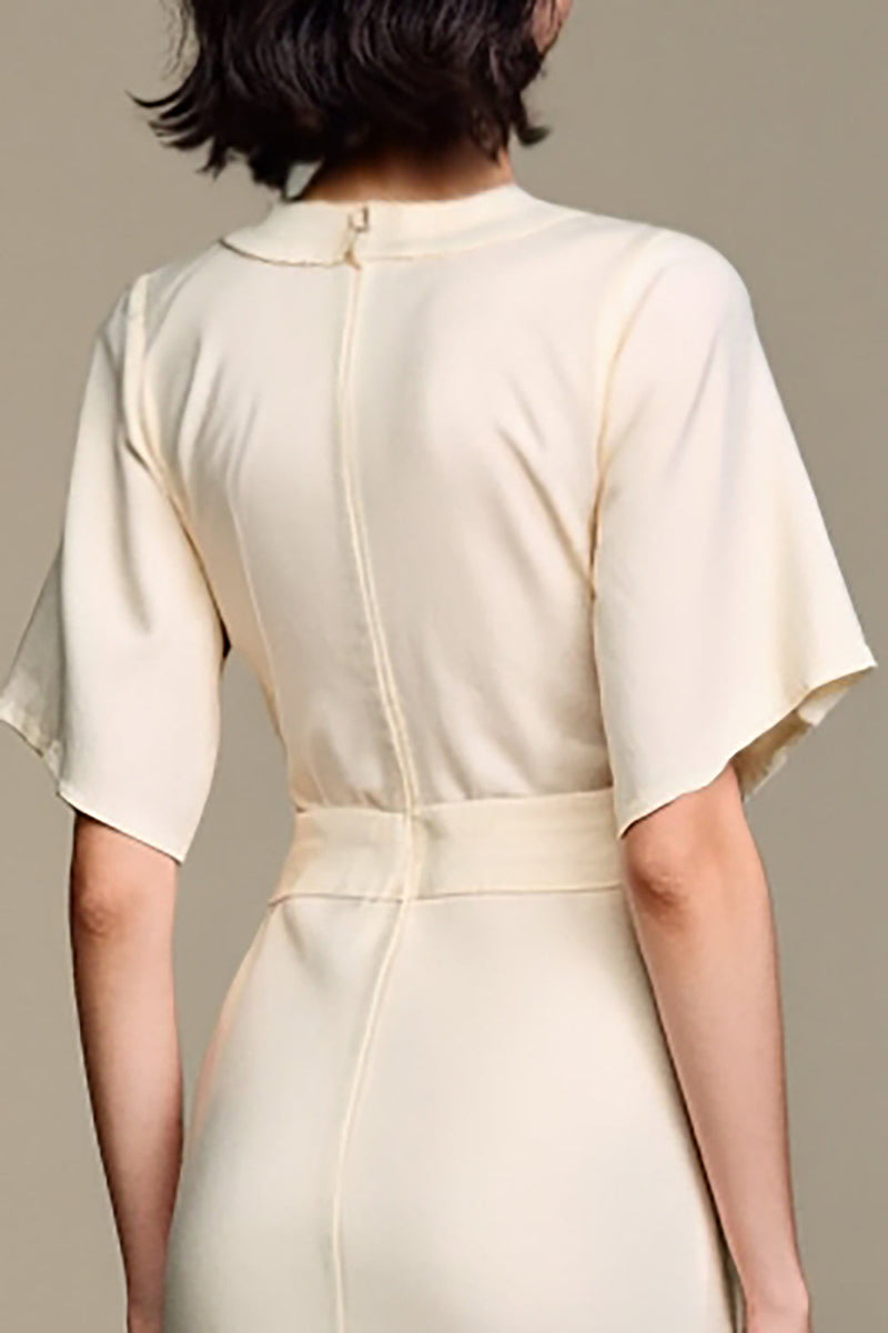 Laden Sie das Bild in den Galerie-Viewer, A-Linie V-Ausschnitt Langes Weißes Hochzeitsgastkleid