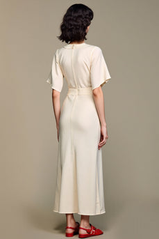 A-Linie V-Ausschnitt Langes Weißes Hochzeitsgastkleid