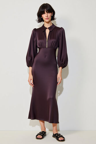 Dunkelrotes Etui Midi Kleid für Hochzeitsgäste mit langen Ärmeln