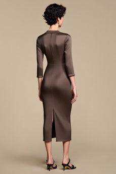 Braunes Midi Etui Arbeitskleid mit gekerbtem Revers