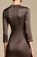 Laden Sie das Bild in den Galerie-Viewer, Braunes Midi Etui Arbeitskleid mit gekerbtem Revers