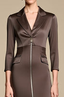 Laden Sie das Bild in den Galerie-Viewer, Braunes Midi Etui Arbeitskleid mit gekerbtem Revers