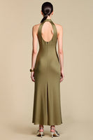 Laden Sie das Bild in den Galerie-Viewer, Neckholder Schlüsselloch Etui Olivgrünes Hochzeitsgastkleid