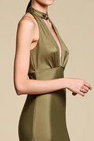 Laden Sie das Bild in den Galerie-Viewer, Neckholder Schlüsselloch Etui Olivgrünes Hochzeitsgastkleid