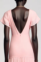 Laden Sie das Bild in den Galerie-Viewer, A Linie Rosa Midi Kleid für Hochzeitsgäste mit Schleife