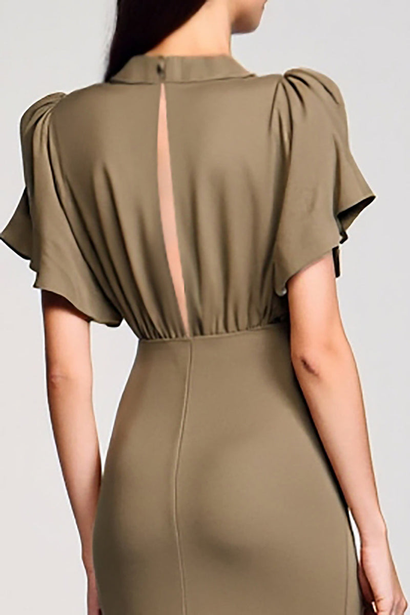 Laden Sie das Bild in den Galerie-Viewer, Olive Etui Midi Kleid für Hochzeitsgäste mit V-Ausschnitt und Pailletten