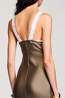 Laden Sie das Bild in den Galerie-Viewer, Olive Etui Midi Kleid für Hochzeitsgäste mit Rundhalsausschnitt