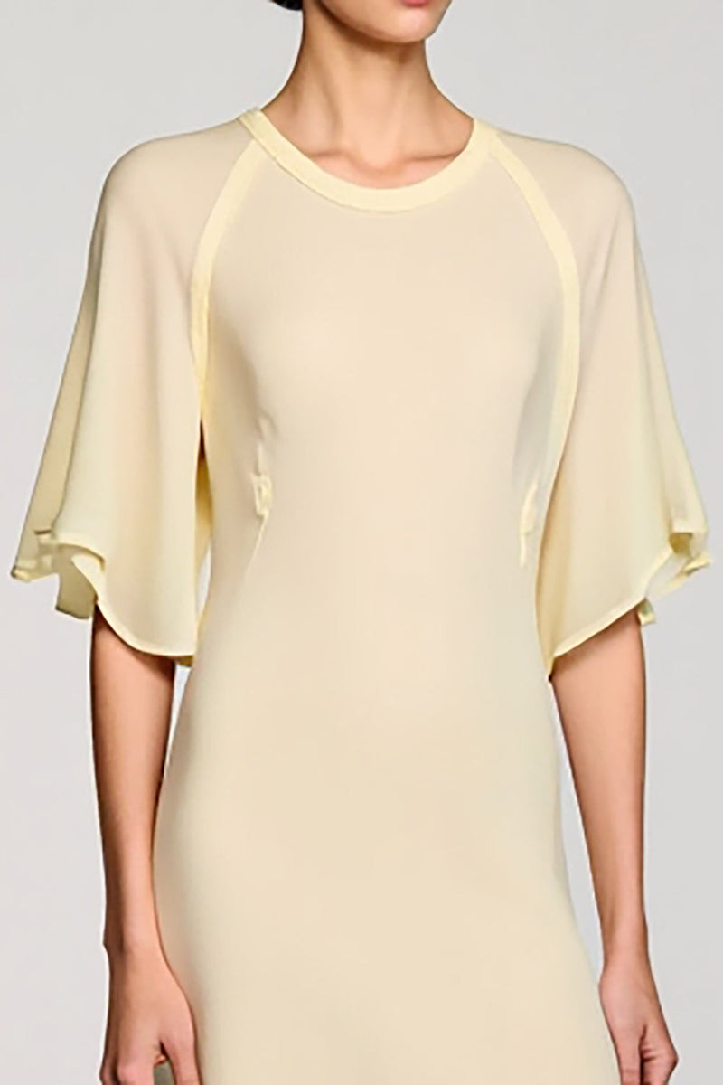 Laden Sie das Bild in den Galerie-Viewer, A Linie Aprikose Schlüsselloch Midi Kleid für Hochzeitsgäste