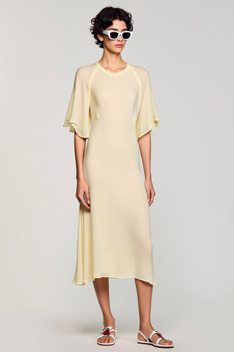 A Linie Aprikose Schlüsselloch Midi Kleid für Hochzeitsgäste